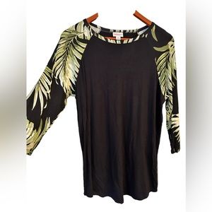 LulaRoe Baseball top- Tropical leaves